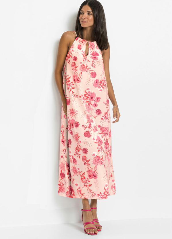 Vestido Longuete de Alcinha Floral Rosa