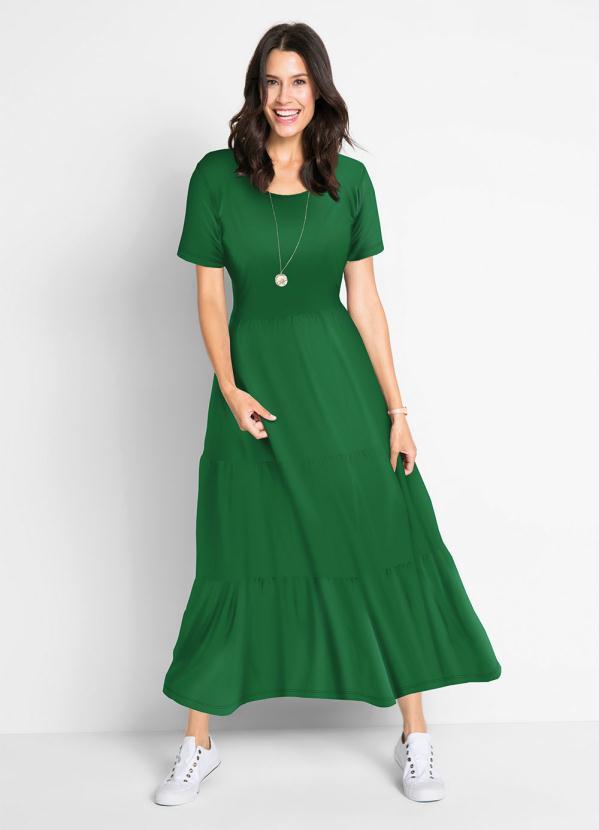 Vestido Longuete em Camadas Verde Bandeira