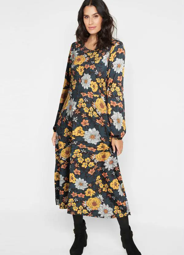 Vestido Longuete Floral Preto