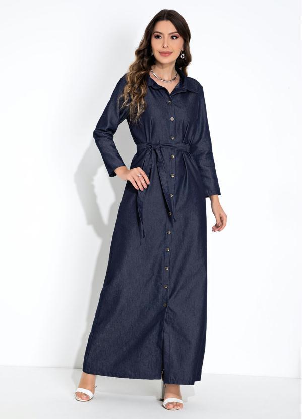 Chemise Azul com Botões Moda Evangélica