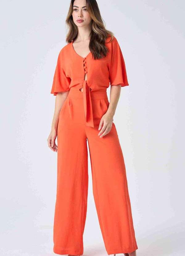 Macacão para Casamento Fúcsia 10 Macacão para Casamento Laranja Longo com Cinto