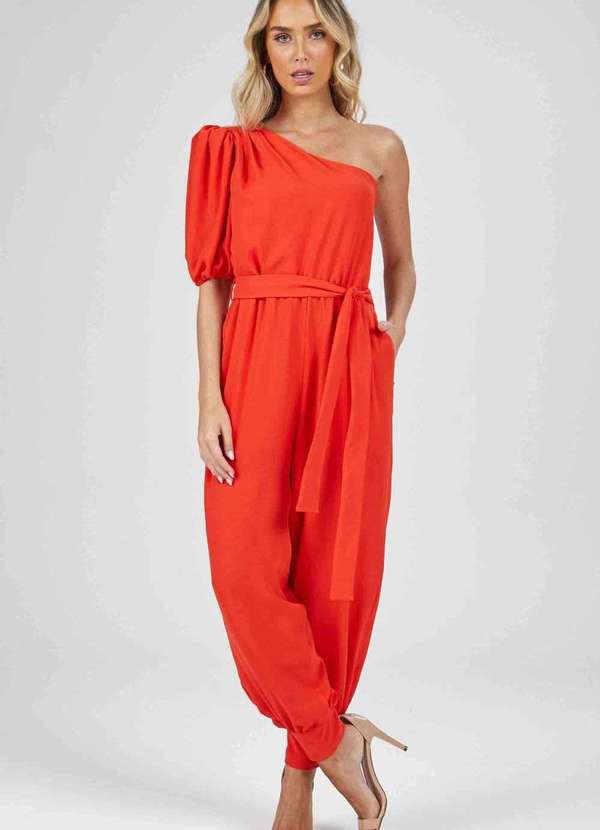 Macacão para Casamento Fúcsia 8 Macacão para Casamento Laranja Longo Um Ombro Só