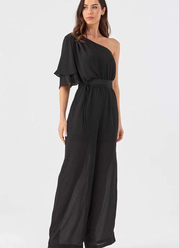 Macacão para Casamento Fúcsia 4 Macacão para Casamento Preto Longo Um Ombro Só