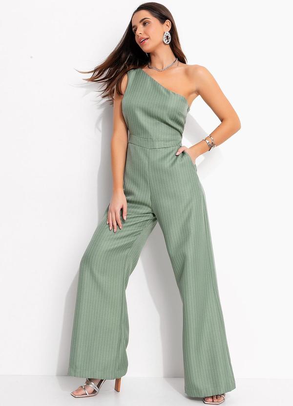 MacacĂŁo de Linho Feminino 2 MacacĂŁo Verde em Alfaiataria Risca de Giz