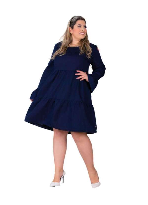 Vestido Feminino Jeans Plus com Recorte Franzido Razon Jeans - Azul Escuro