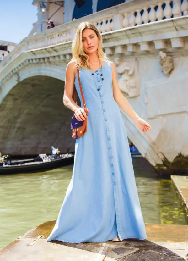 Vestido Jeans Longo 7 Vestido Longo Jeans Claro com Botões