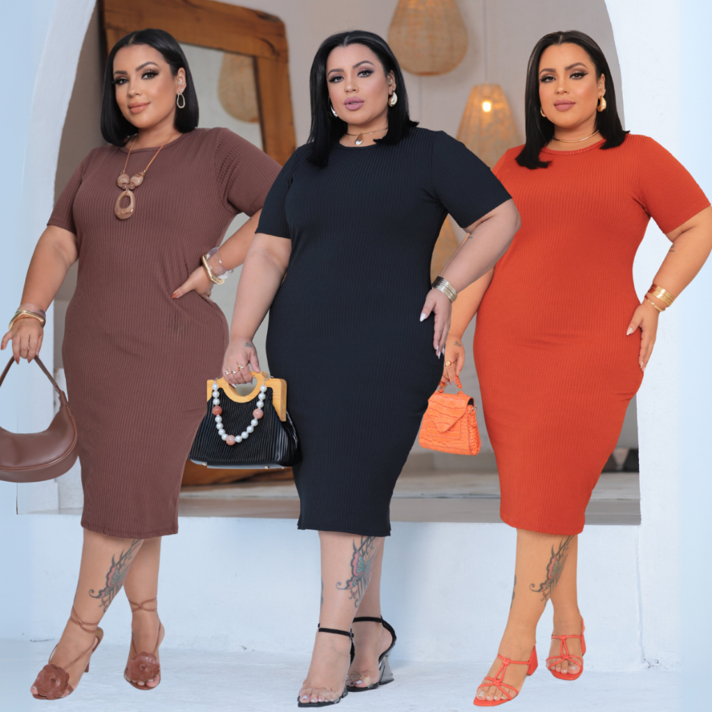 Vestido Canelado Tubinho Plus Size