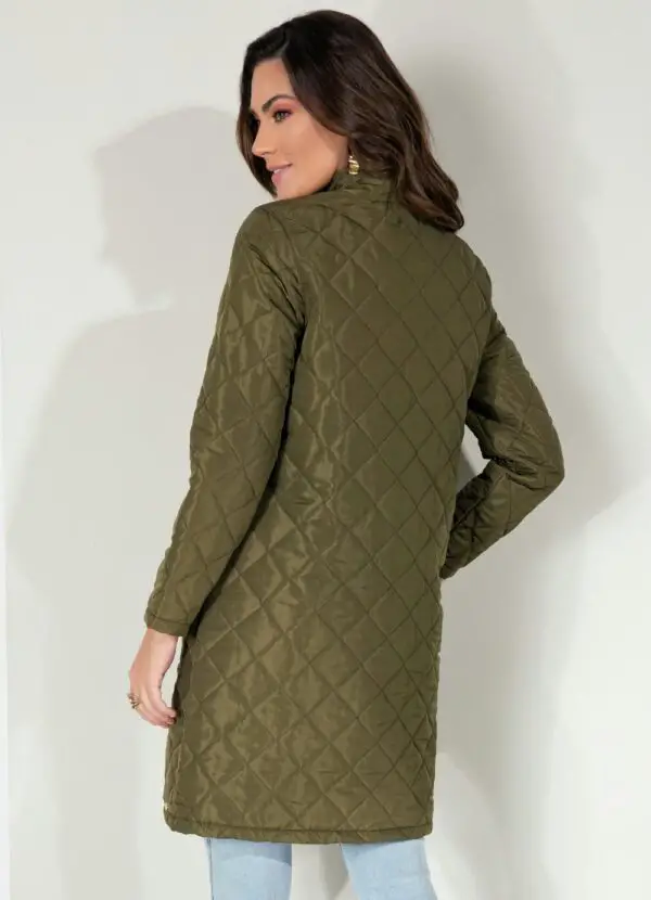 Jaqueta Puff Verde Alongada com Bolsos