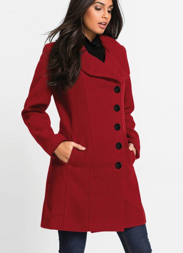 Sobretudo Feminino Vermelho com Bolsos