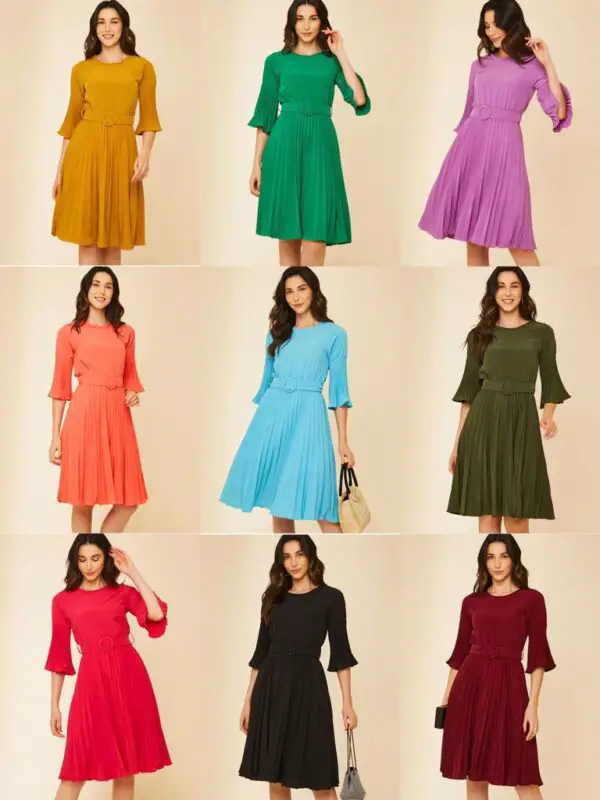 Vestido Plissado Midi