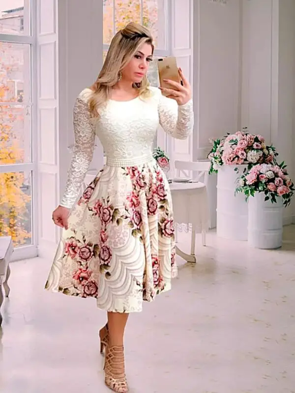 vestido-rodado-manga-longa Vestido Rodado Manga Longa com Cinto