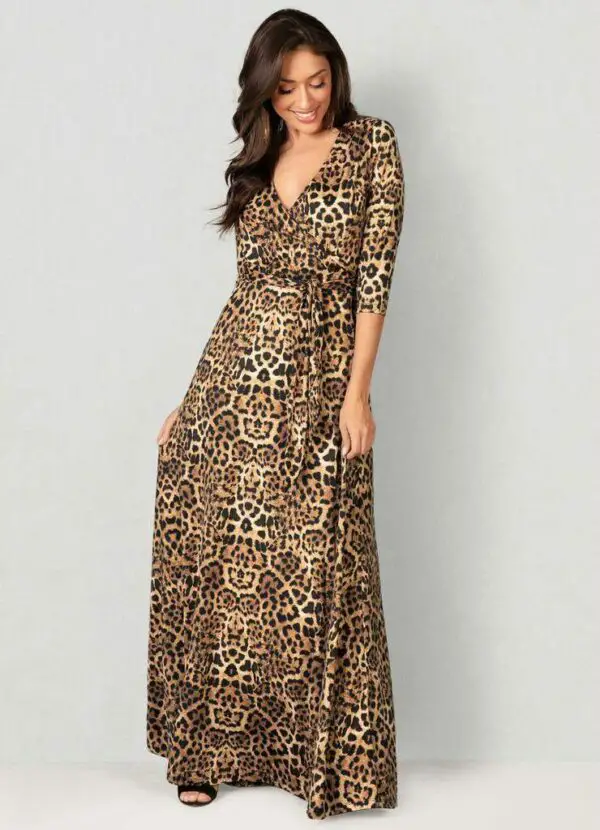 Vestido Longo Transpassado Animal Print