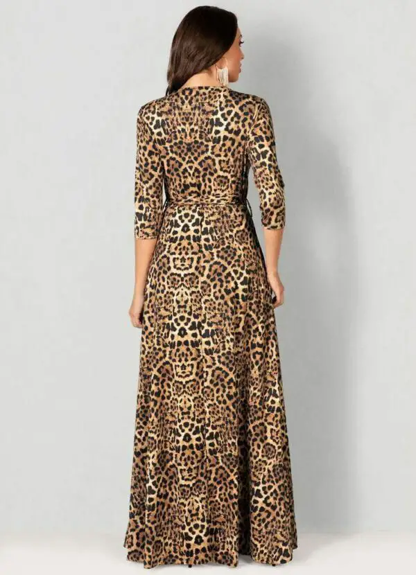Vestido Longo Transpassado Animal Print