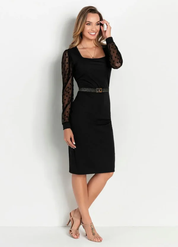 Vestido Manga Longa Preto