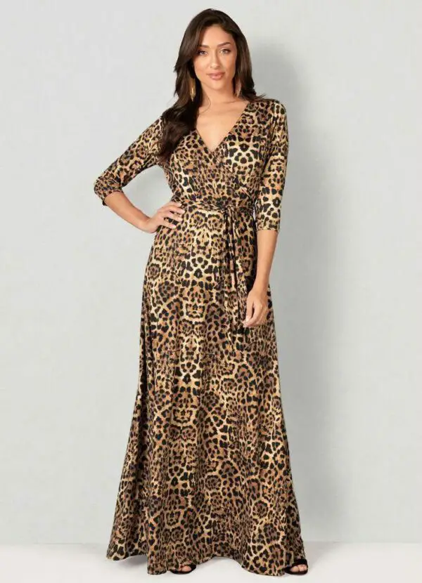 Vestido Longo Transpassado Animal Print
