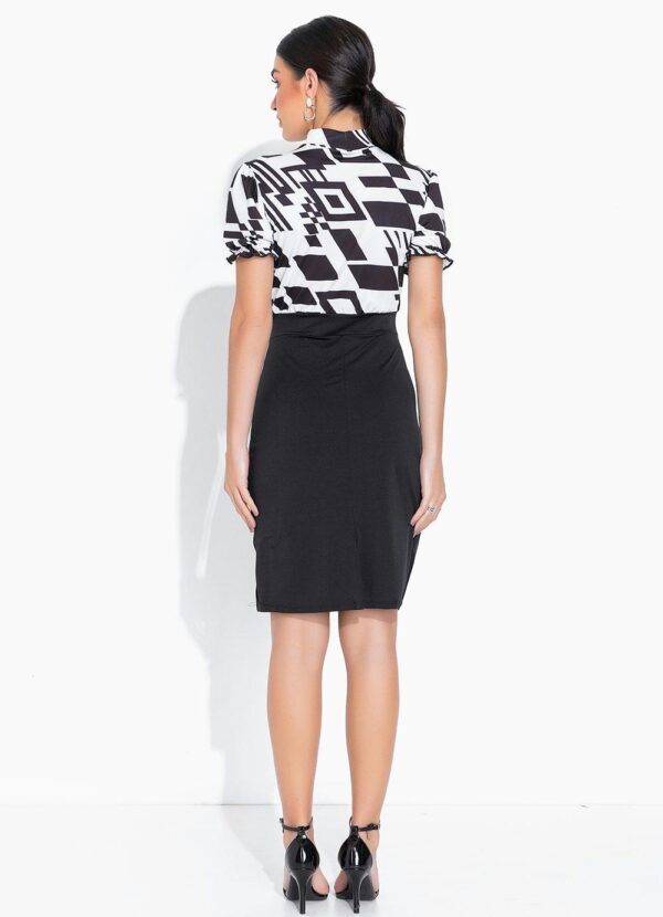Vestido Gola Alta Bicolor