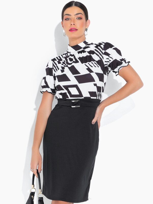 Vestido Gola Alta Bicolor Vestido Gola Alta Bicolor