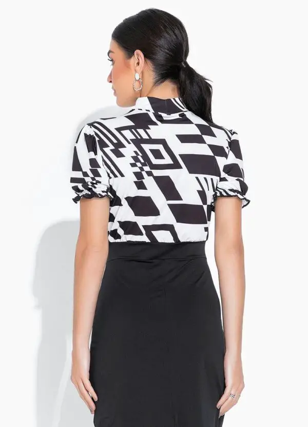 Vestido Gola Alta Bicolor
