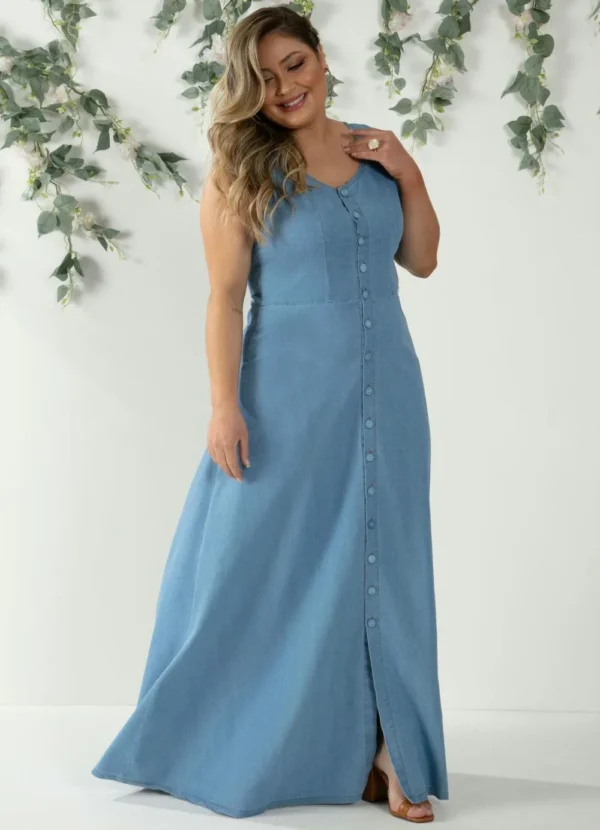 vestido jeans longo