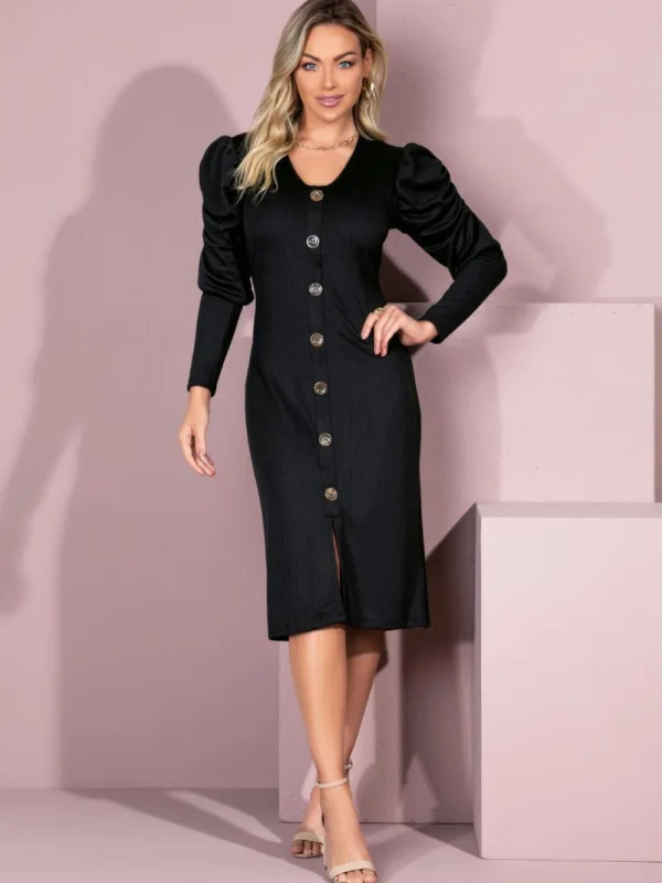 vestido midi canelado