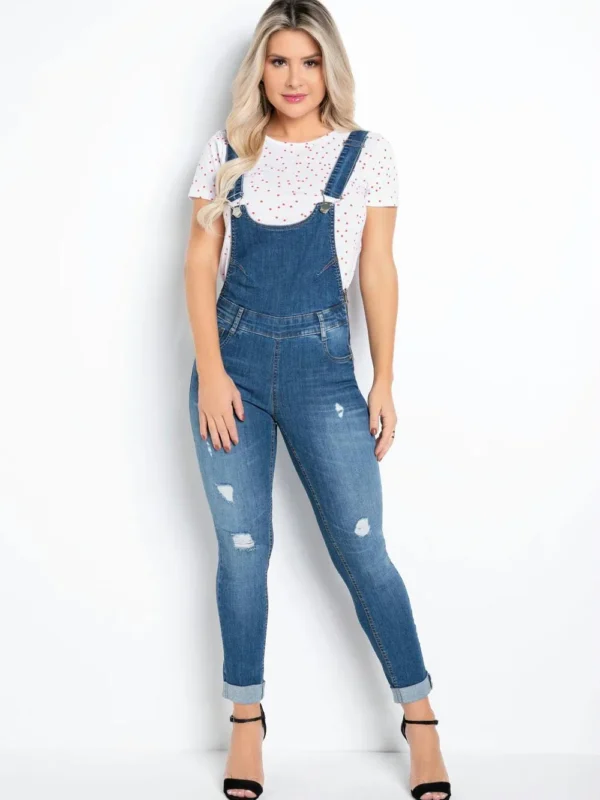 Jardineira Jeans Cigarrete