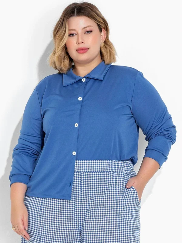 Camisa Social Azul Feminina com Botões Camisa Social Azul Feminina com Botões