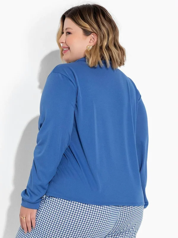 Camisa Social Azul Feminina com Botões