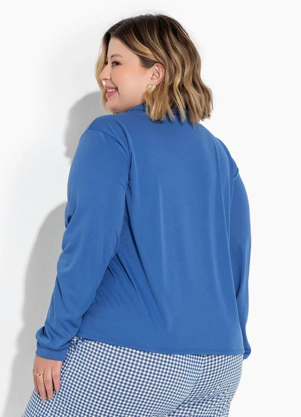 Camisa Social Azul Feminina com Botões