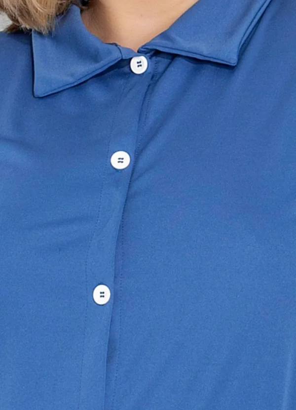 Camisa Social Azul Feminina com Botões