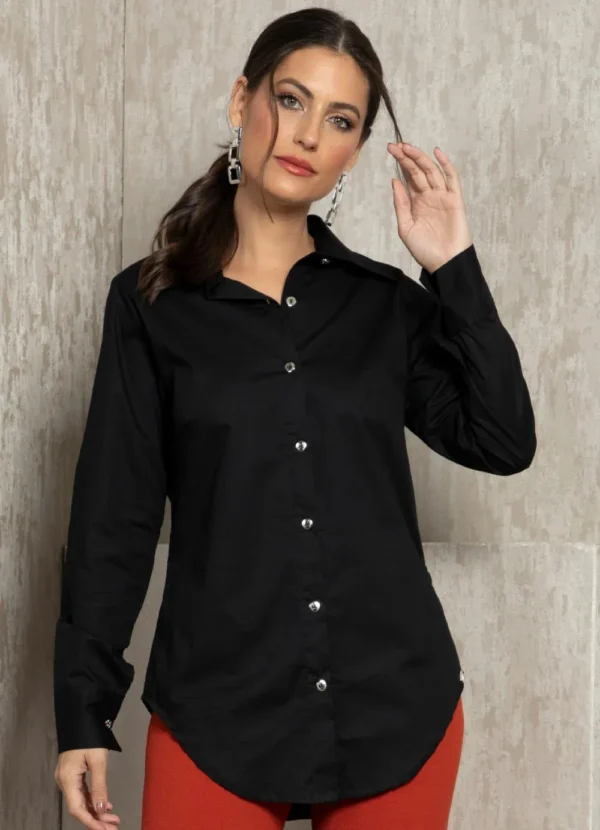 Camisa de Botão Feminina Preta
