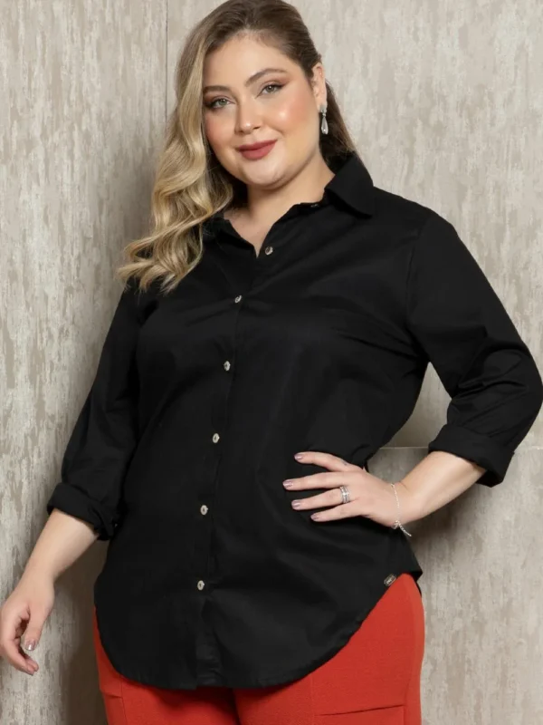 Camisa de Botão Feminina Preta