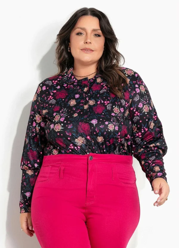 Camisa com Manga Bufante Floral