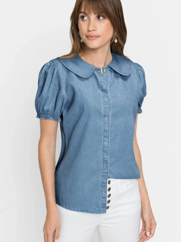 Camisa Jeans Feminina com Gola Camisa Jeans Feminina com Gola