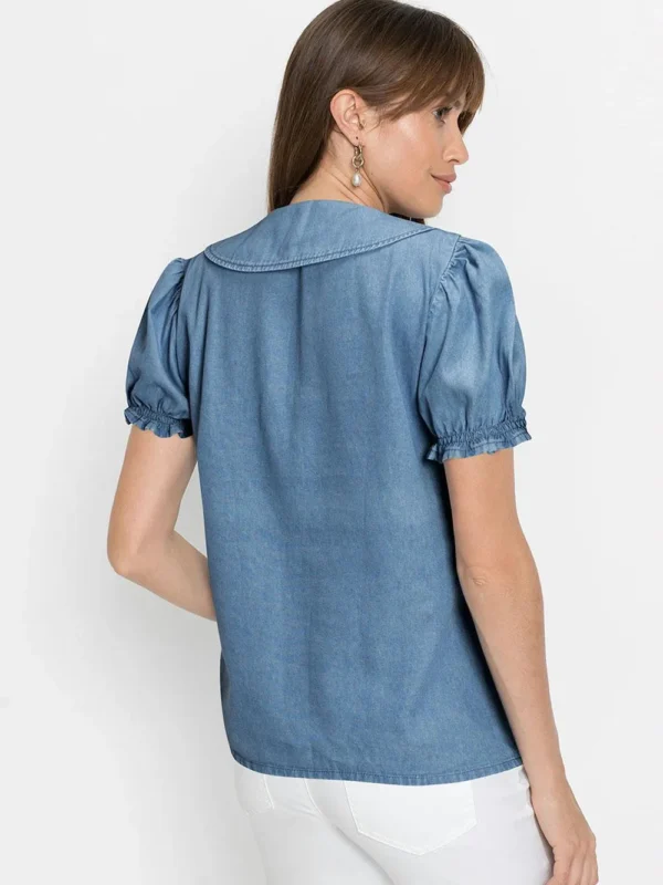 Camisa Jeans Feminina com Gola