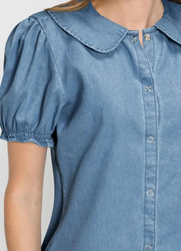 Camisa Jeans Feminina com Gola