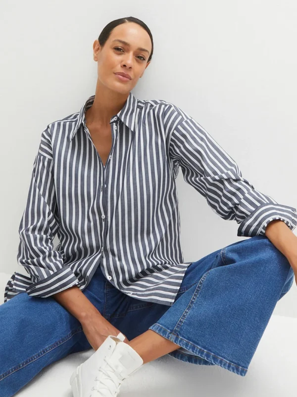 Camisa Listrada Azul Feminina Camisa Listrada Azul Feminina