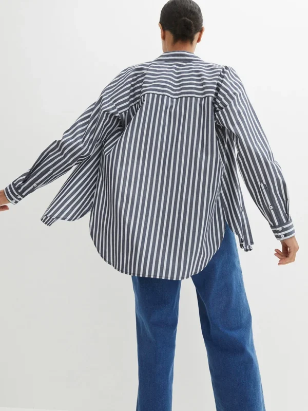 Camisa Listrada Azul Feminina