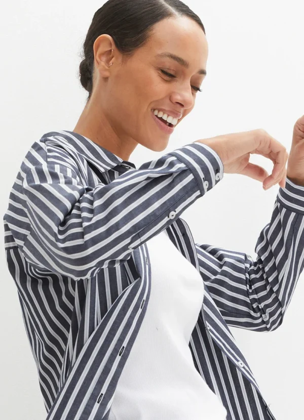 Camisa Listrada Azul Feminina