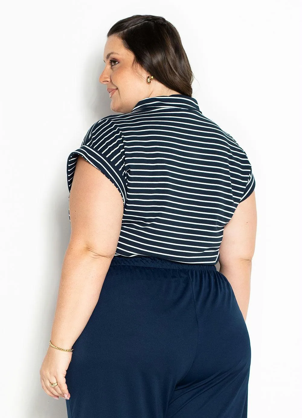 Camisa Listrada Feminina Plus Size