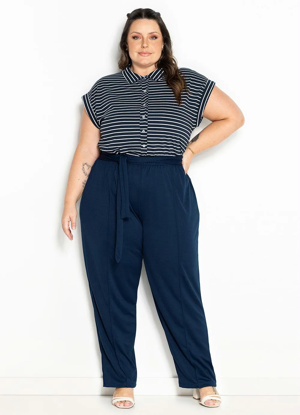 Camisa Listrada Feminina Plus Size