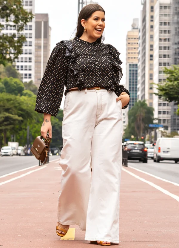 Camisa Poá Feminina Assimétrica