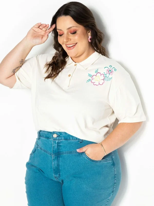 Camisa Polo Off White Plus Size