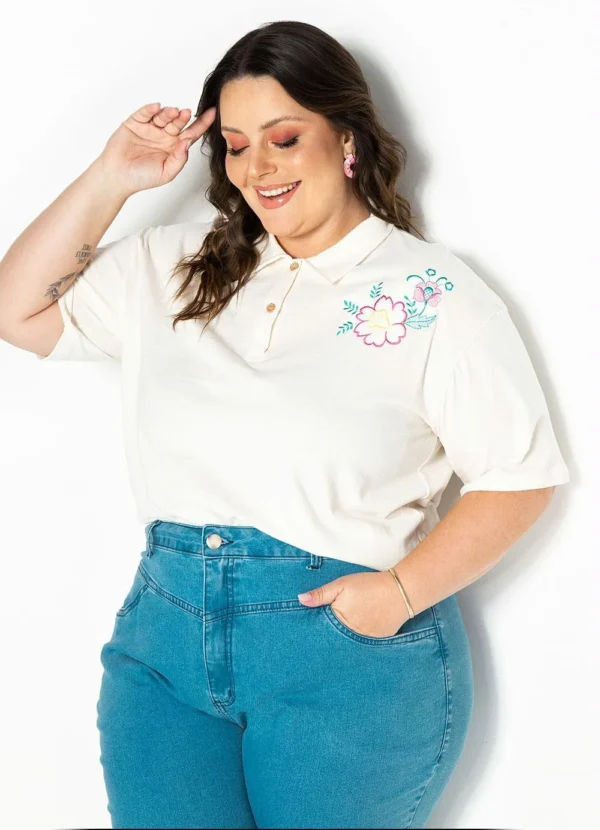 Camisa Polo Off White Plus Size