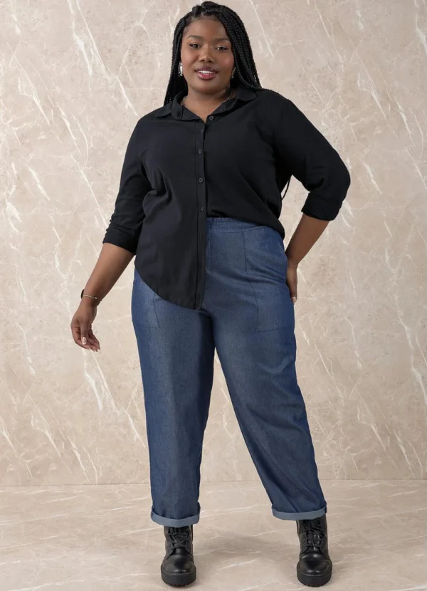 Camisa Preta com Gola Plus Size