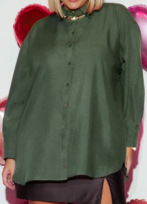 Camisa Oversized Verde Longa