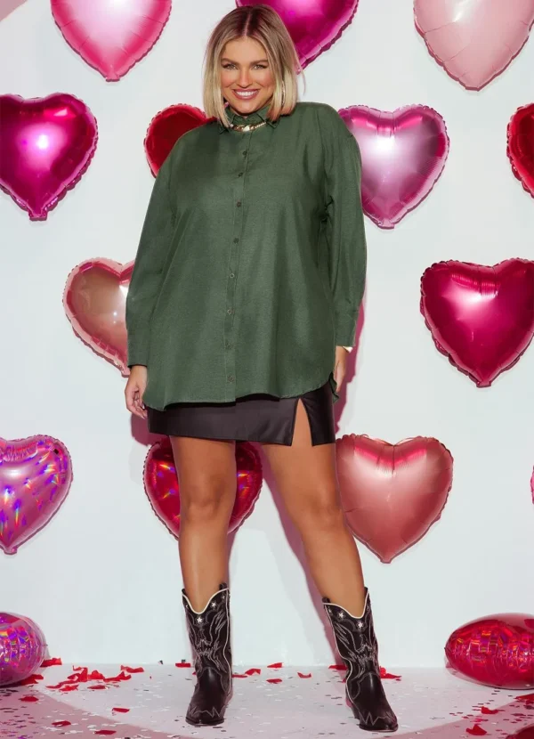 Camisa Oversized Verde Longa