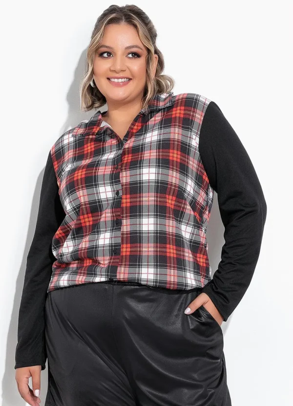 Camisa Feminina Xadrez com Botões