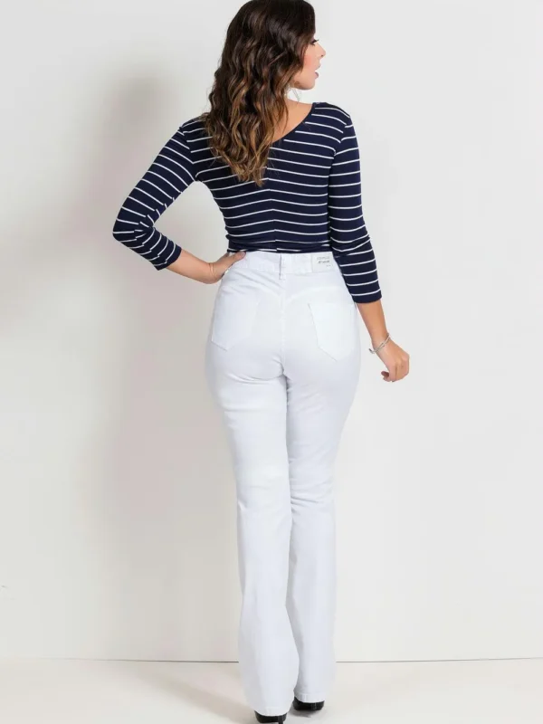 Calça Flare Branca com Botões