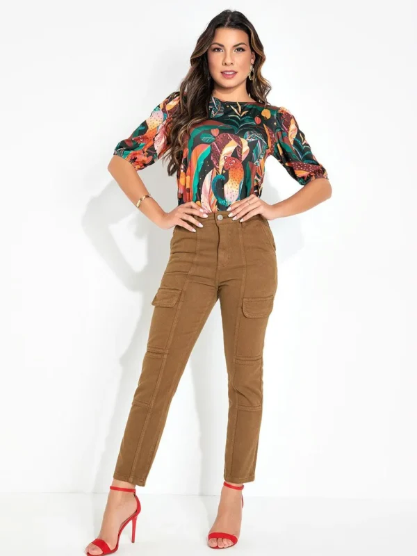 Calça Sawary Marrom com Bolsos Funcionais
