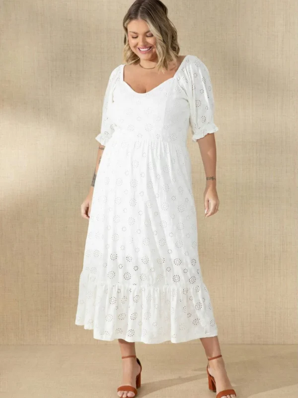 Comprar Vestido Off White Midi com em Babados Comprar Vestido Off White Midi com em Babados